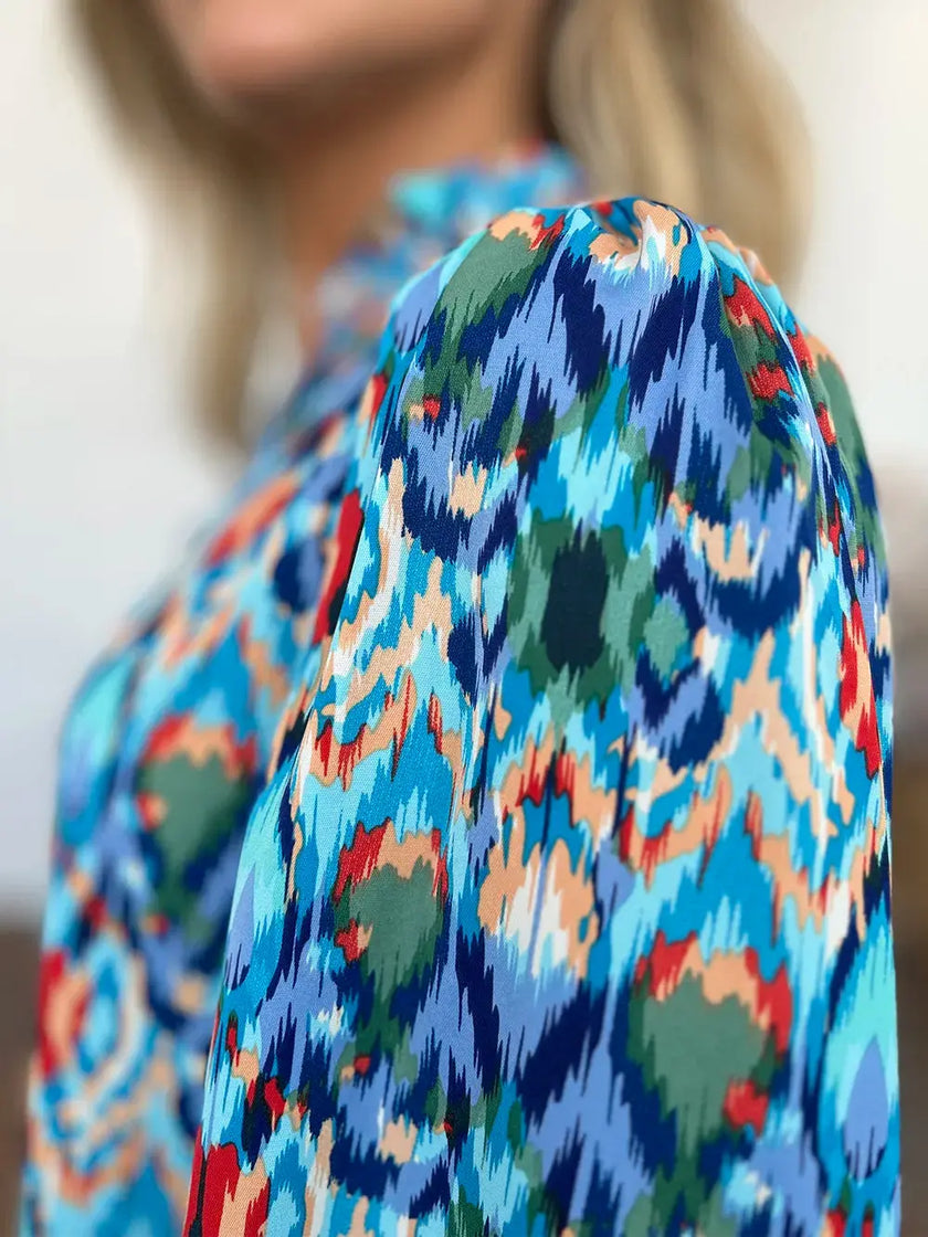 Double Take Full Size Printed Balloon Sleeve Blouse  Style Ratio