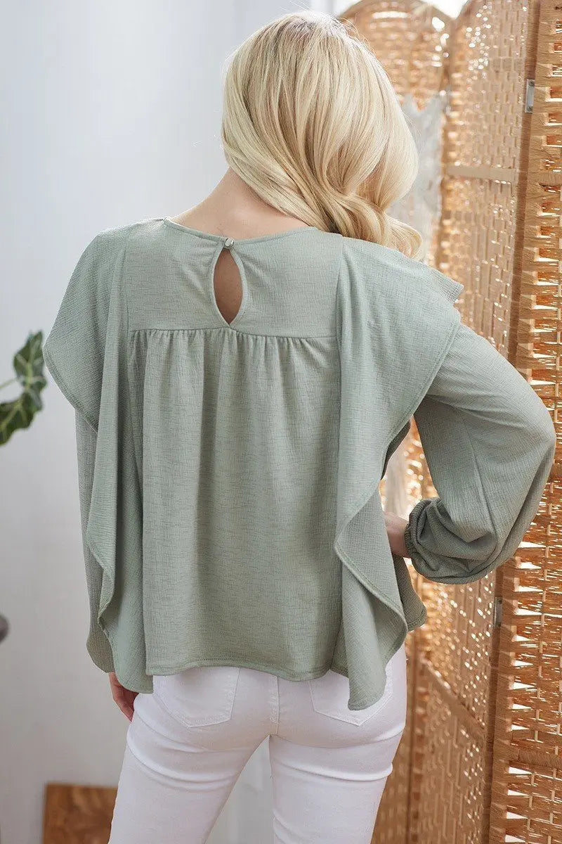 Draped Ruffle Longsleeve Top  Style Ratio