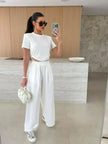Drawstring Crop Top and Wide-Leg Pants Set  Style Ratio