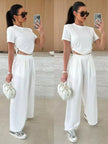 Drawstring Crop Top and Wide-Leg Pants Set  Style Ratio