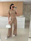 Drawstring Crop Top and Wide-Leg Pants Set  Style Ratio