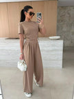 Drawstring Crop Top and Wide-Leg Pants Set  Style Ratio