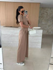 Drawstring Crop Top and Wide-Leg Pants Set  Style Ratio
