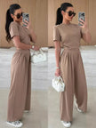 Drawstring Crop Top and Wide-Leg Pants Set  Style Ratio