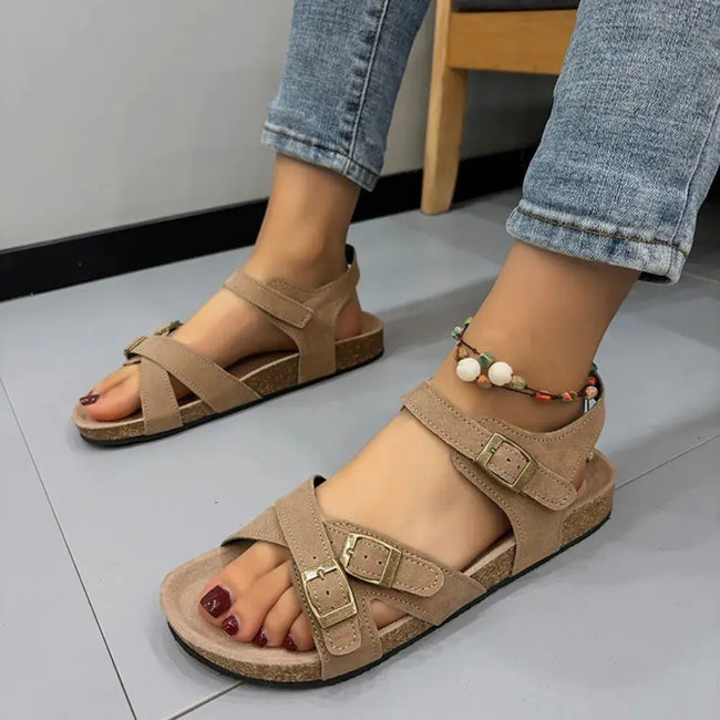 Open Toe Flat Buckle Sandals - Style Ratio