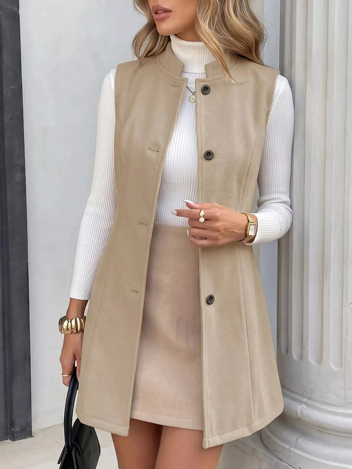 Elegant Button-Down Vest Coat  Style Ratio