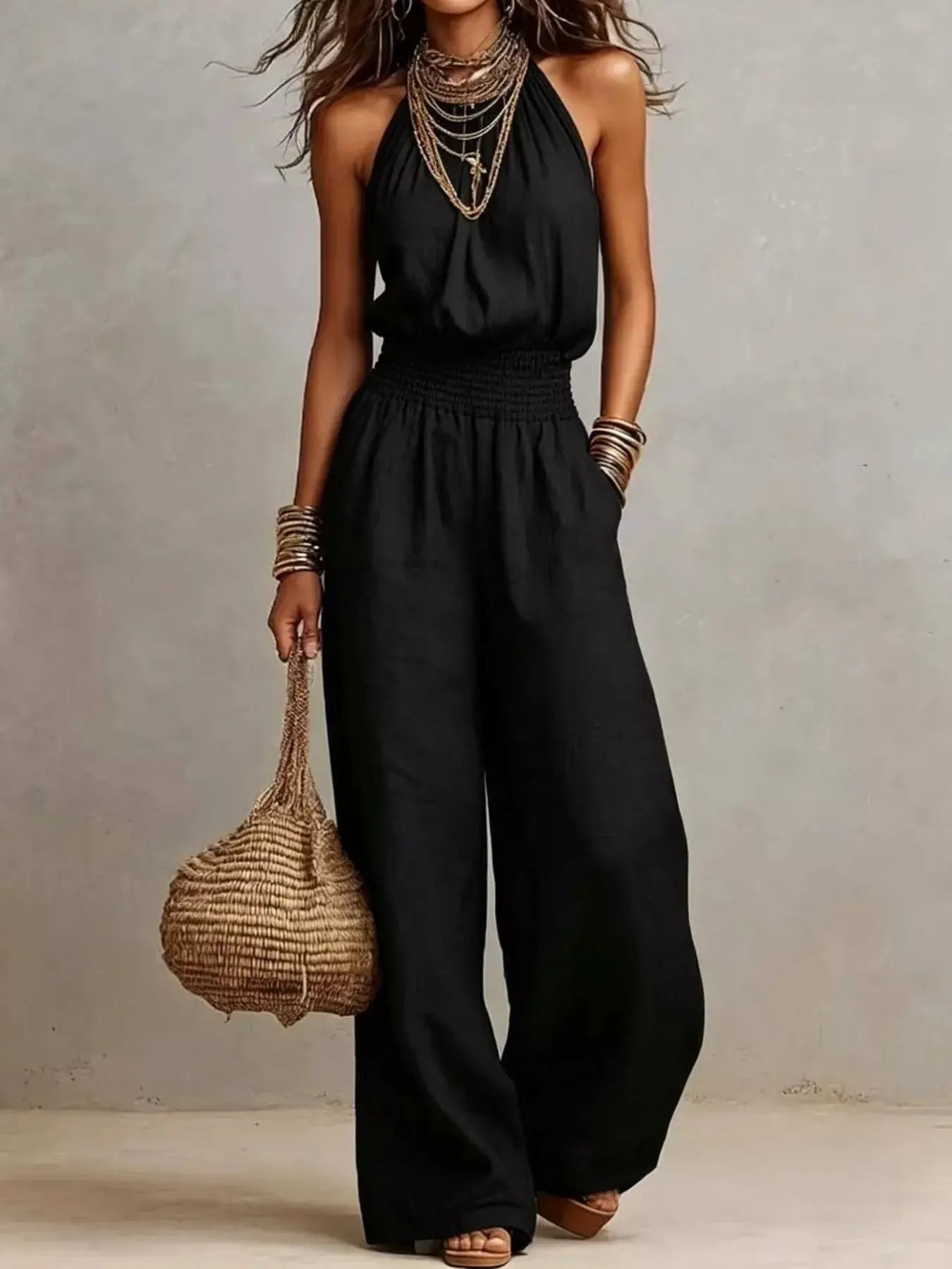 Elegant Halter Neck Wide-Leg Jumpsuit  Style Ratio