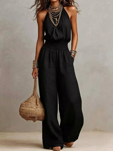 Elegant Halter Neck Wide-Leg Jumpsuit  Style Ratio