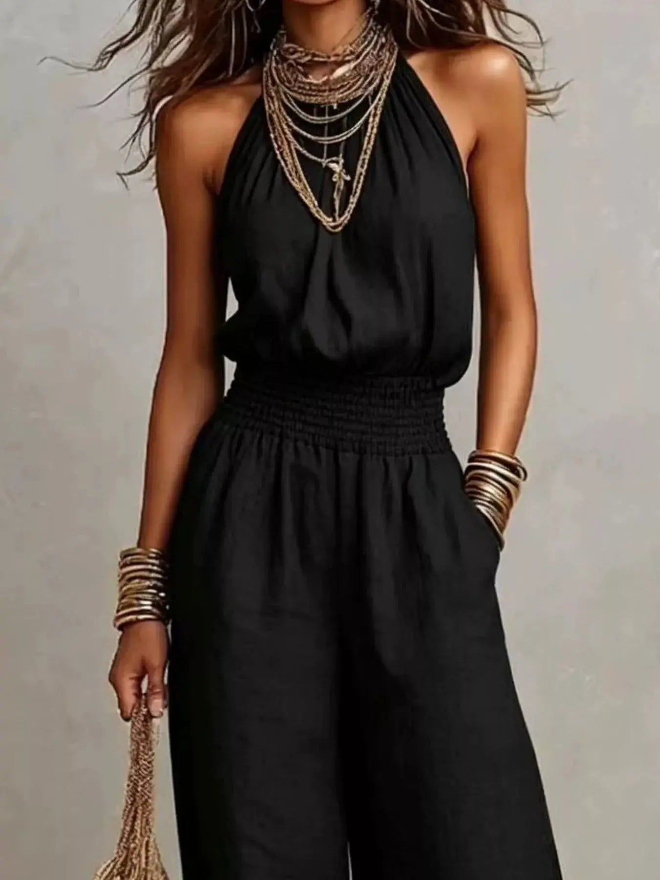 Elegant Halter Neck Wide-Leg Jumpsuit  Style Ratio
