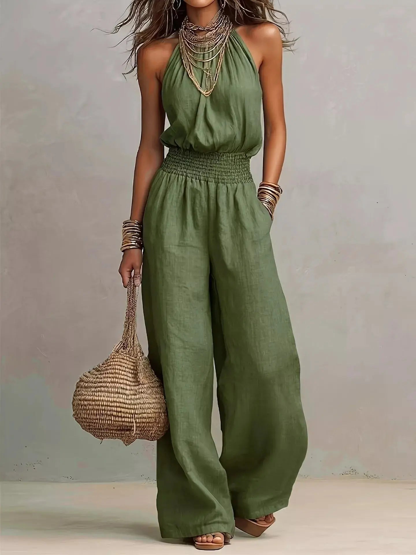 Elegant Halter Neck Wide-Leg Jumpsuit  Style Ratio