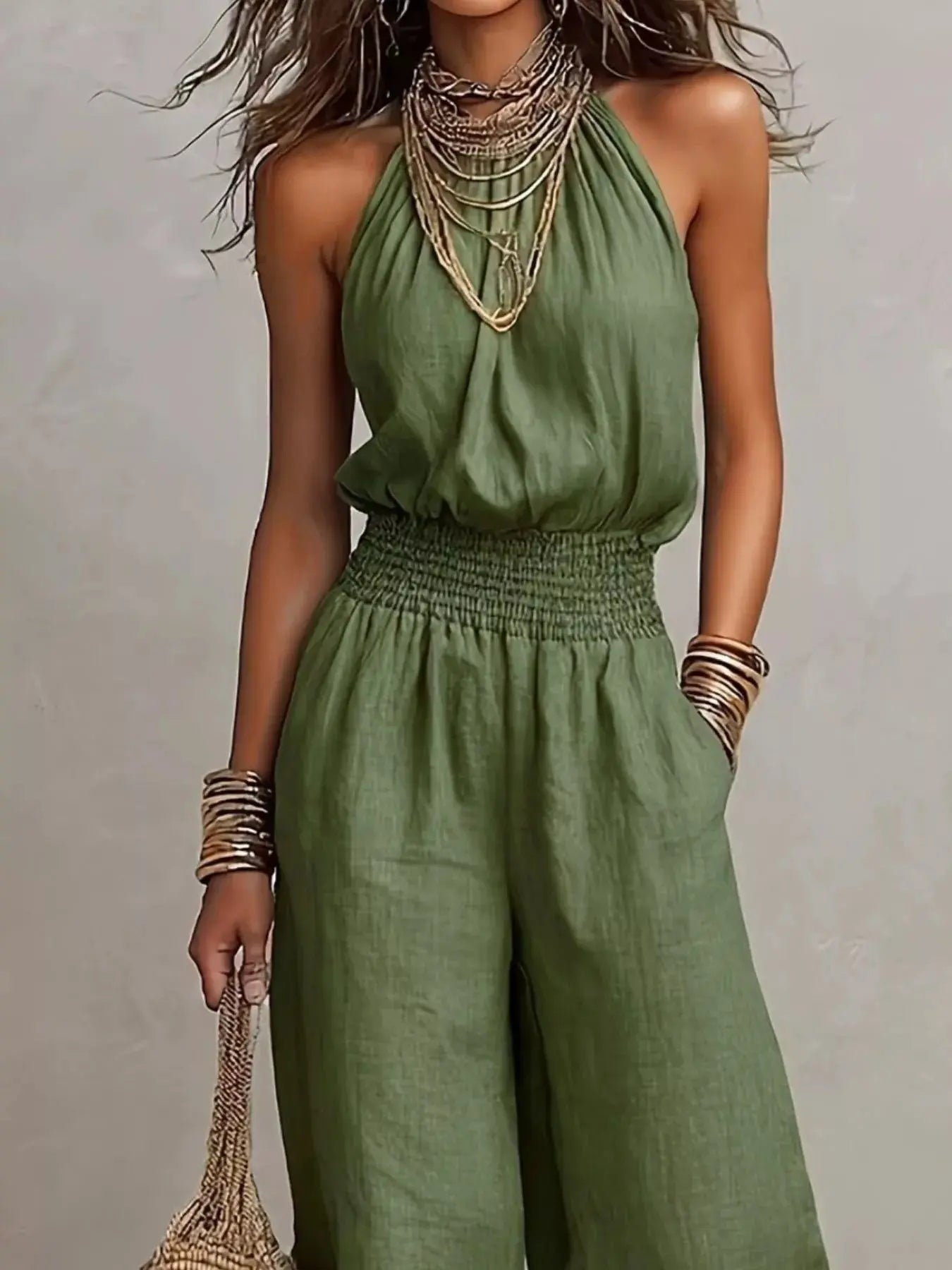 Elegant Halter Neck Wide-Leg Jumpsuit  Style Ratio