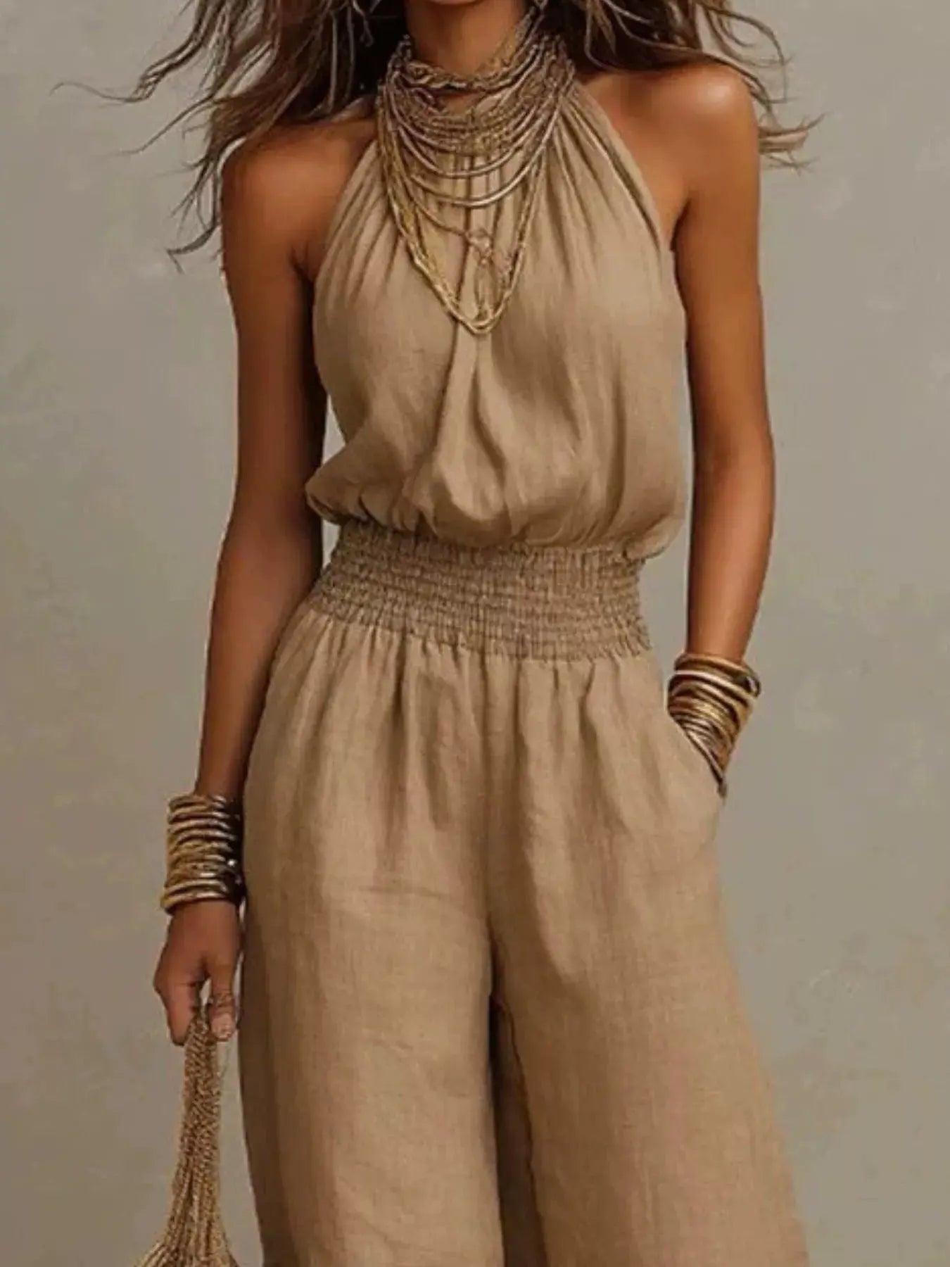 Elegant Halter Neck Wide-Leg Jumpsuit  Style Ratio