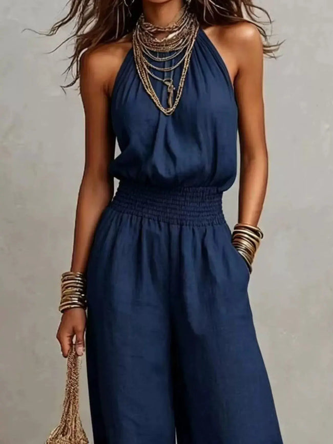 Elegant Halter Neck Wide-Leg Jumpsuit  Style Ratio