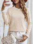 Elegant Lace Trim Round Neck Sweater  Style Ratio