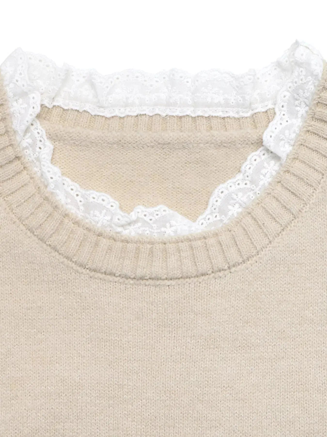 Elegant Lace Trim Round Neck Sweater  Style Ratio