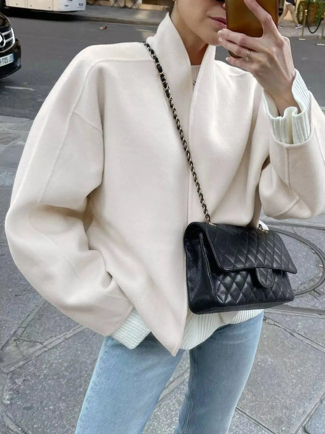 Elegant Stand Collar Open Front Outerwear  Style Ratio