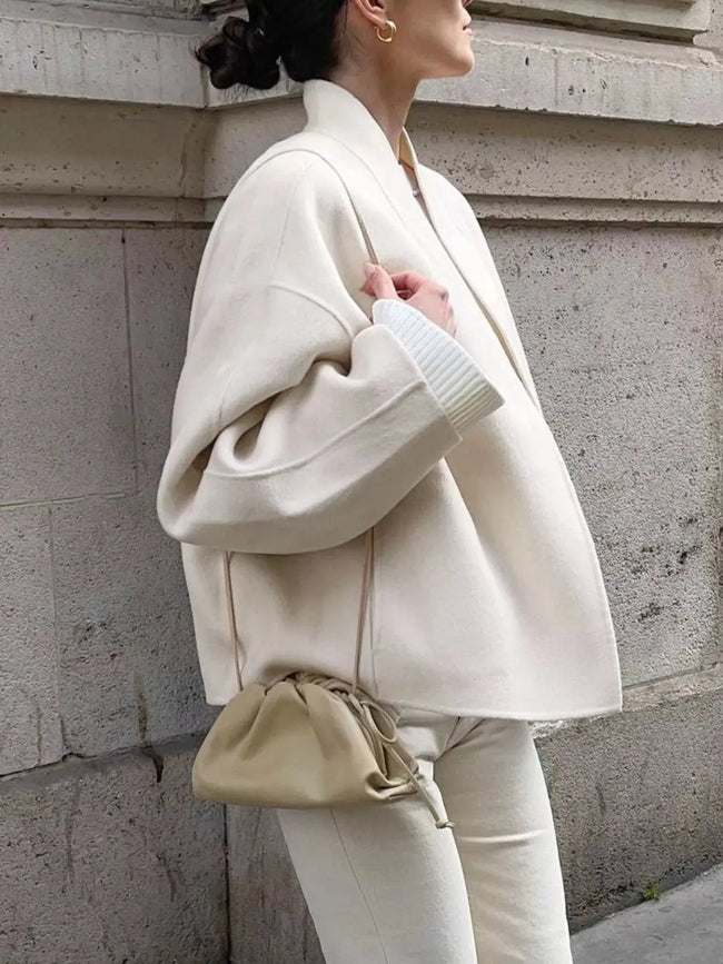 Elegant Stand Collar Open Front Outerwear  Style Ratio