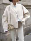 Elegant Stand Collar Open Front Outerwear  Style Ratio