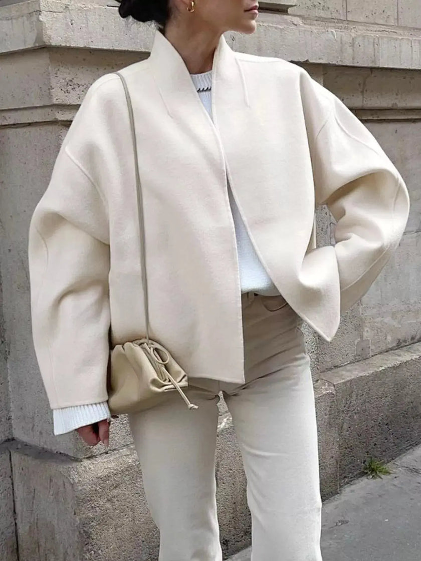 Elegant Stand Collar Open Front Outerwear  Style Ratio