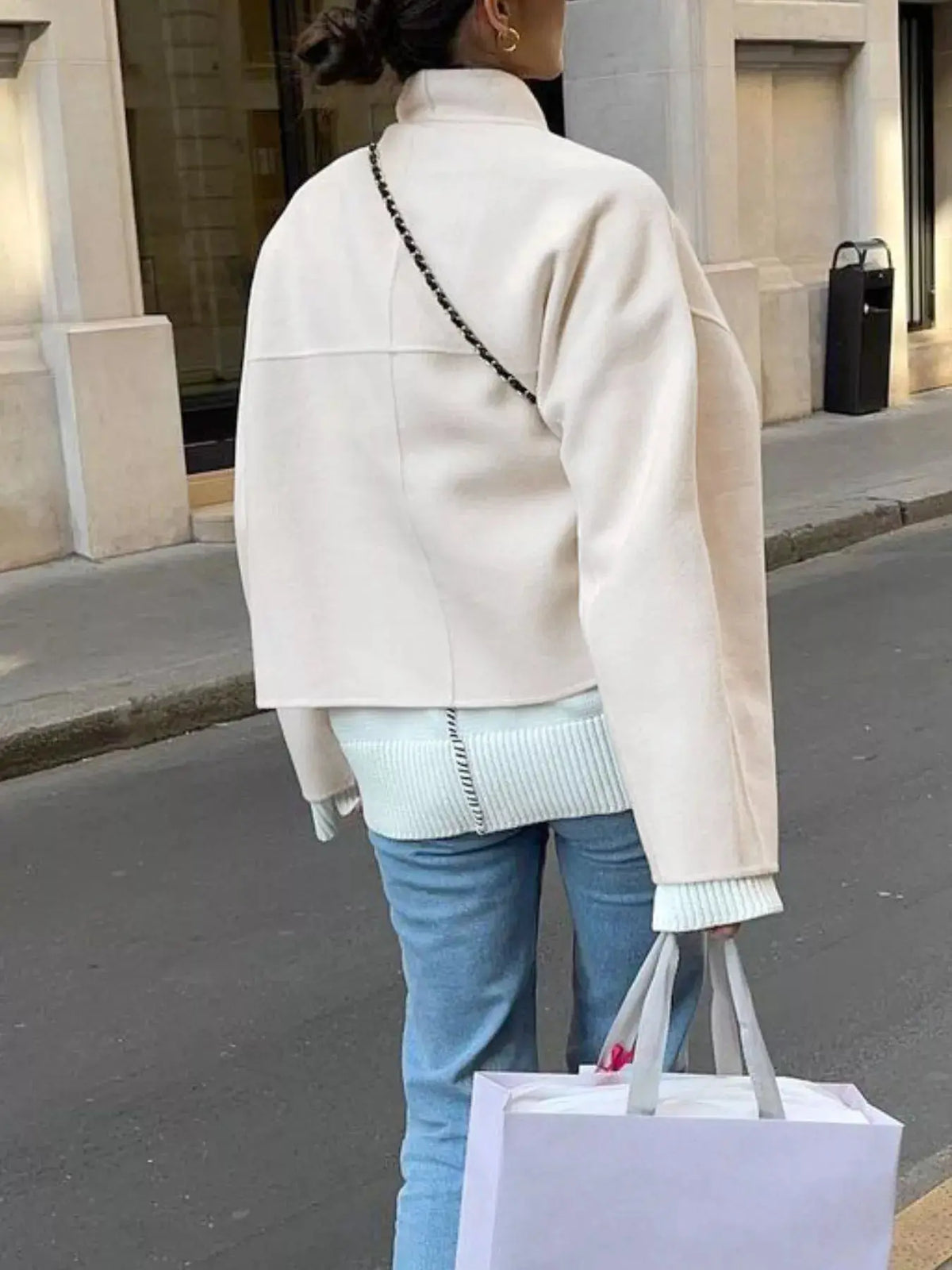 Elegant Stand Collar Open Front Outerwear  Style Ratio