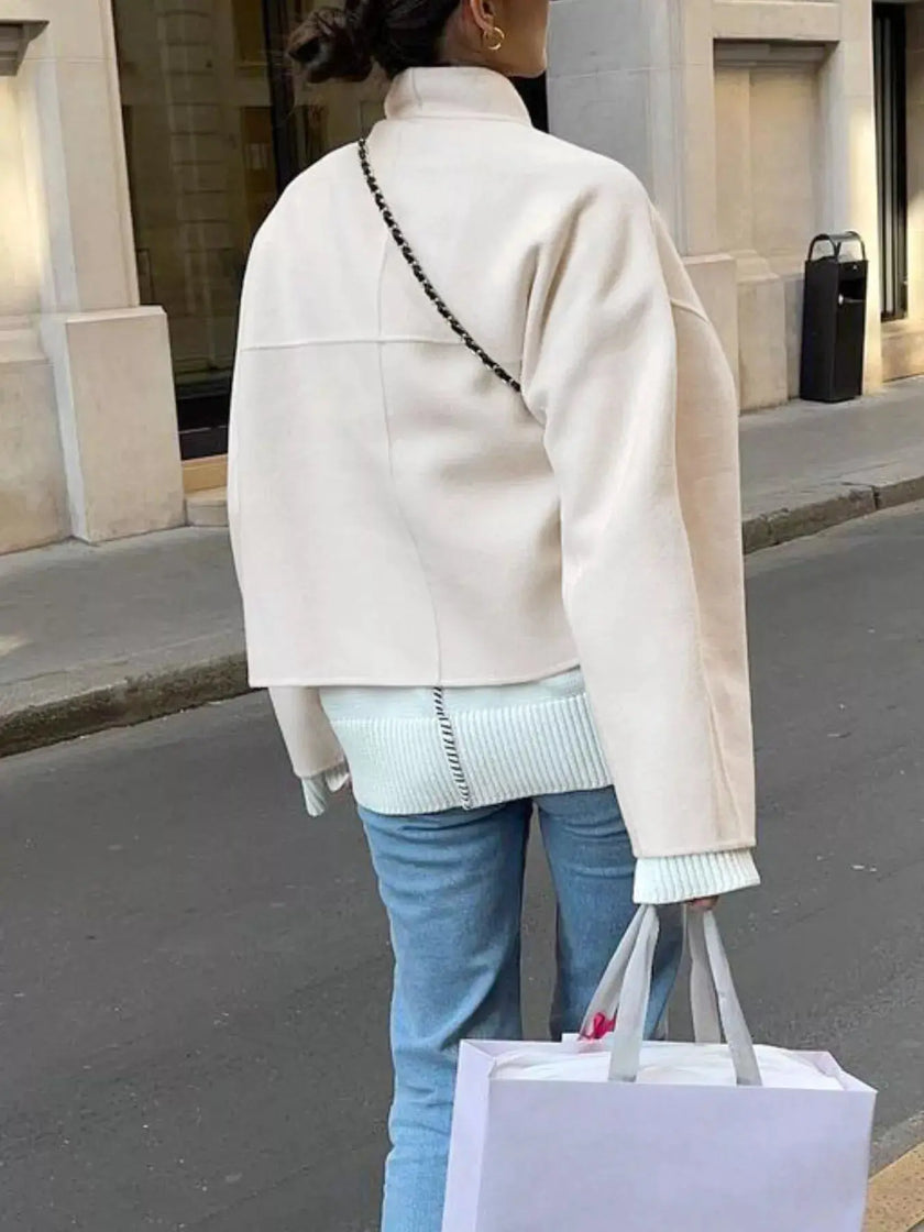 Elegant Stand Collar Open Front Outerwear  Style Ratio