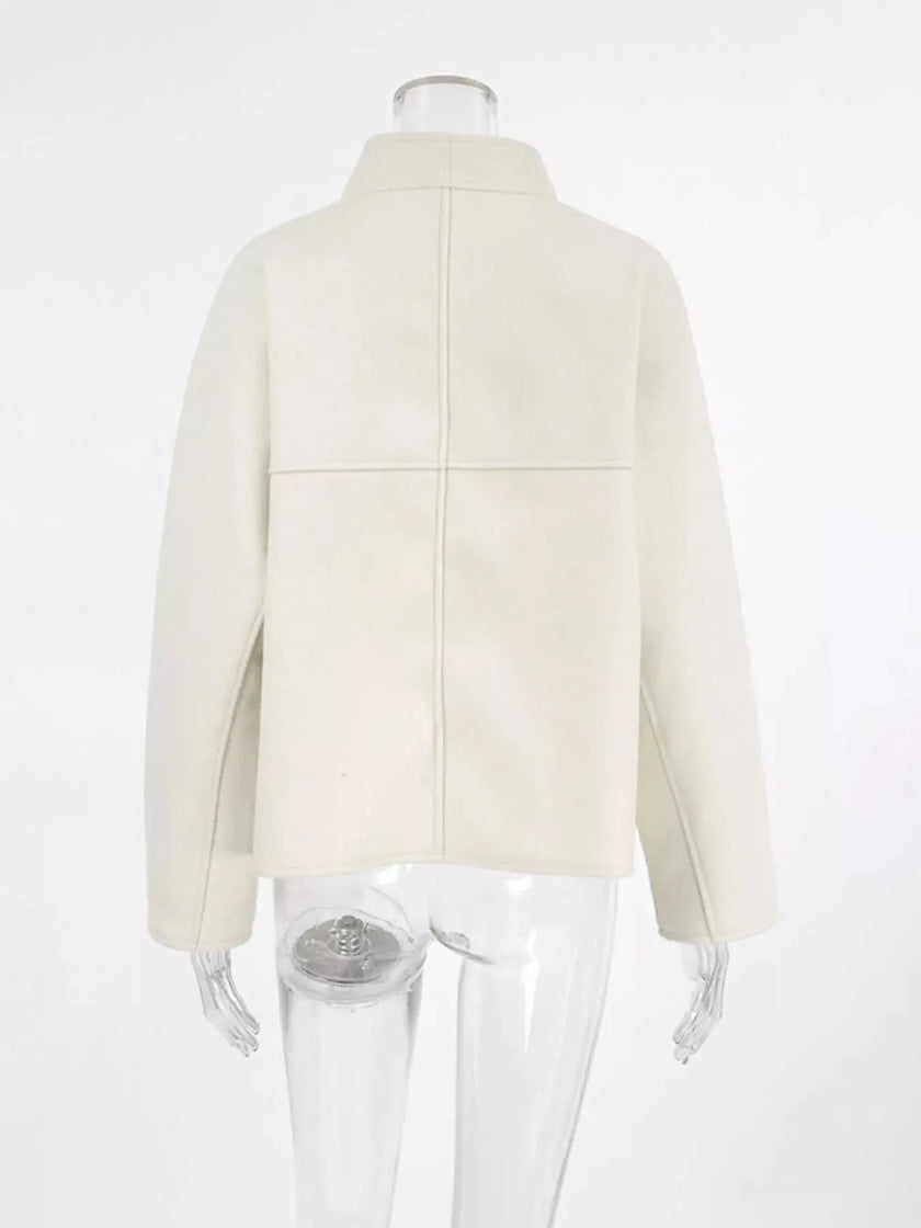 Elegant Stand Collar Open Front Outerwear  Style Ratio