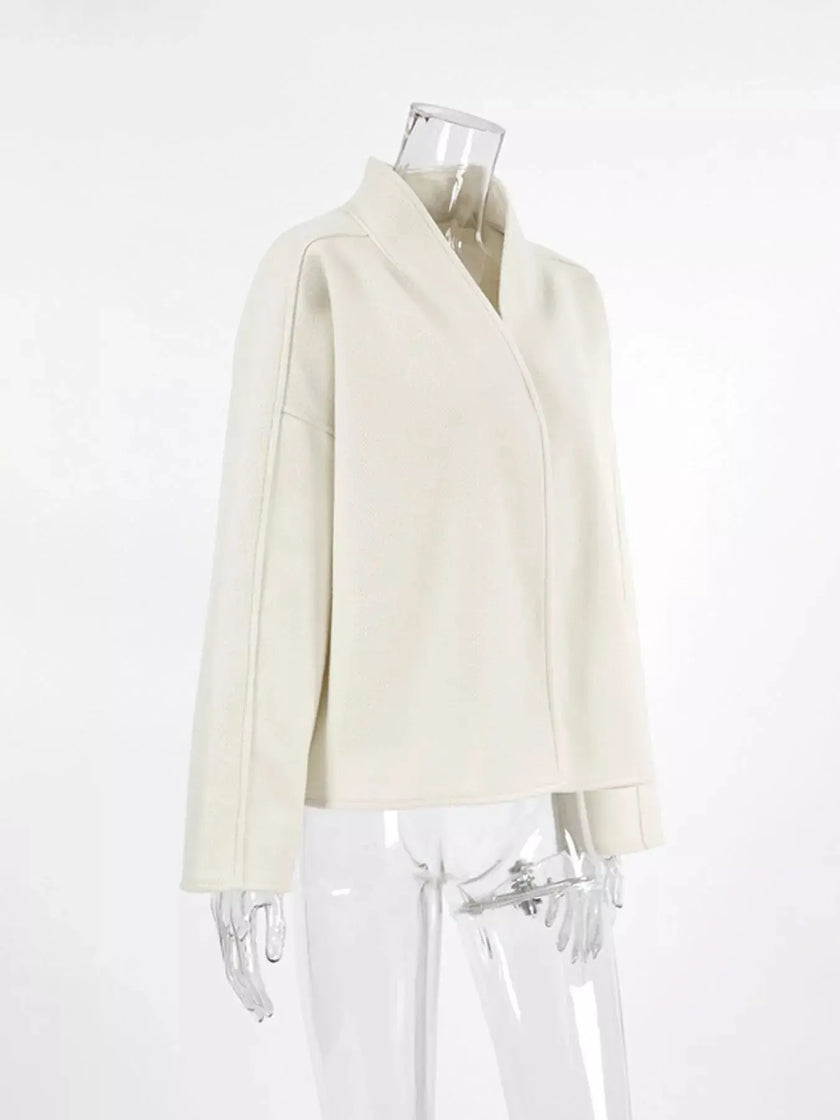 Elegant Stand Collar Open Front Outerwear  Style Ratio