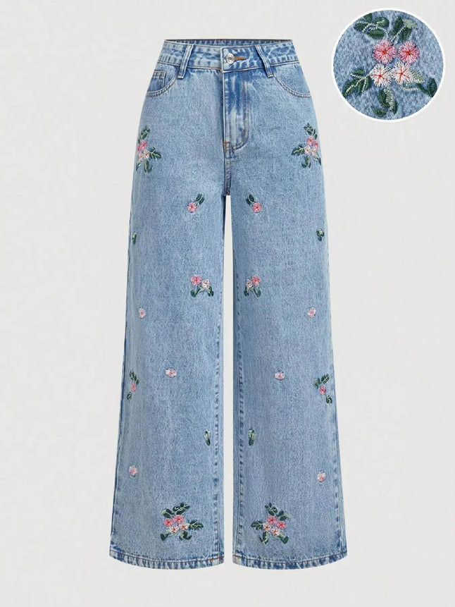 Embroidered Wide Leg Jeans  Style Ratio