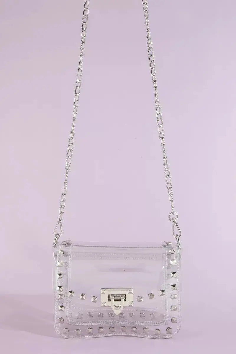 Fame Clear Studded Crossbody Stadium Bag With Chain Strap  Style Ratio