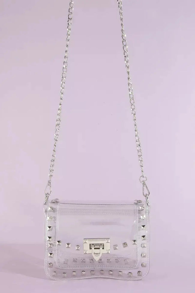 Fame Clear Studded Crossbody Stadium Bag With Chain Strap  Style Ratio