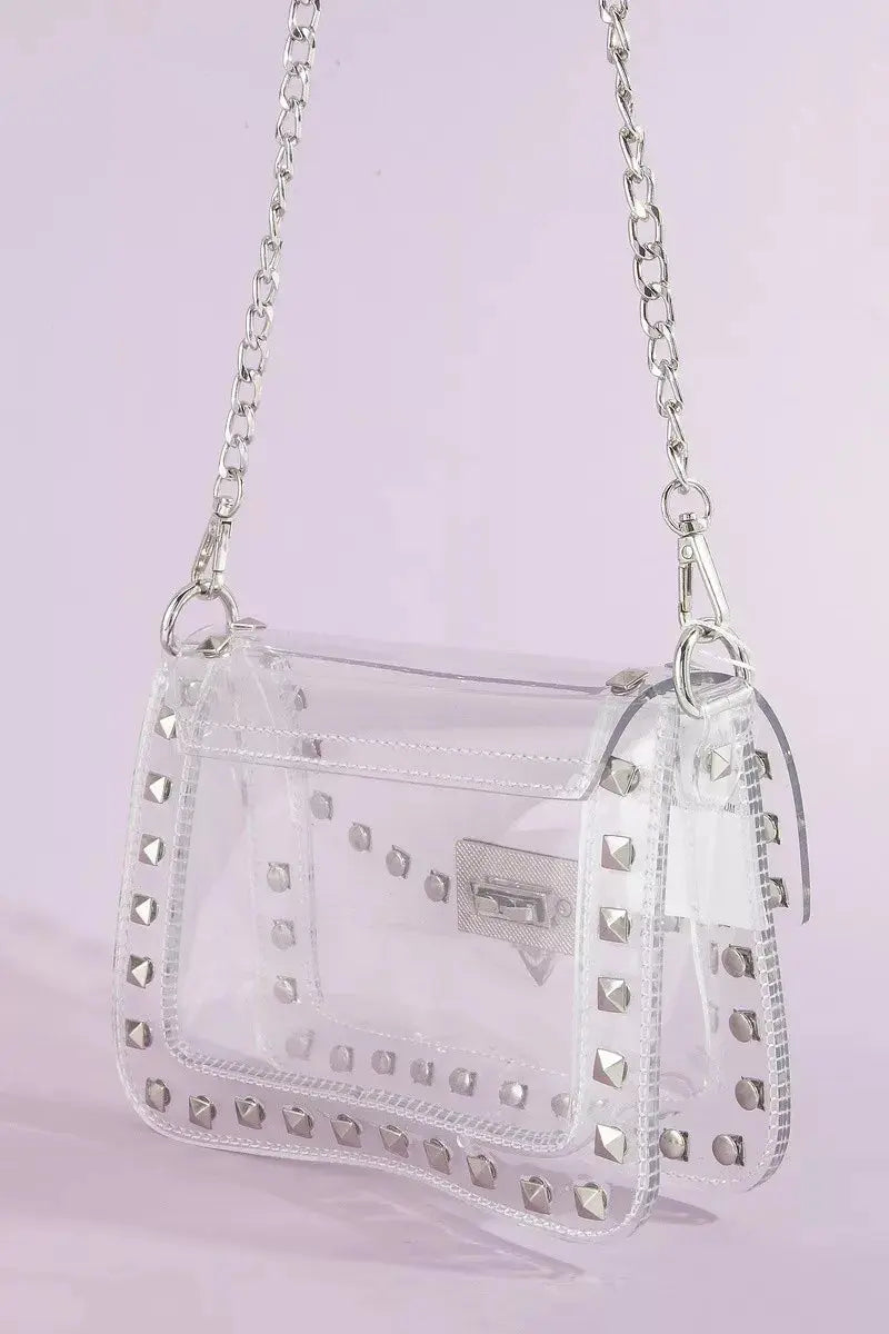 Fame Clear Studded Crossbody Stadium Bag With Chain Strap  Style Ratio