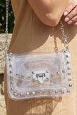 Fame Clear Studded Crossbody Stadium Bag With Chain Strap  Style Ratio