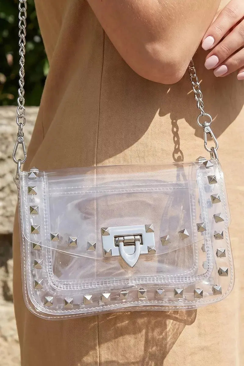 Fame Clear Studded Crossbody Stadium Bag With Chain Strap  Style Ratio