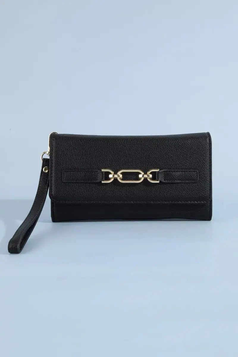 Fame Vegan Leather Chain Buckle Wristlet Wallet  Style Ratio