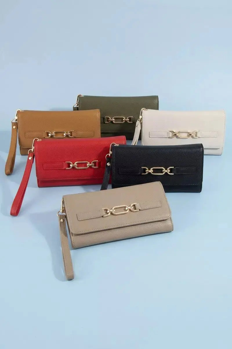 Fame Vegan Leather Chain Buckle Wristlet Wallet  Style Ratio