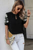 Floral Keyhole Neckline Loose Puff Sleeve Blouse  Style Ratio