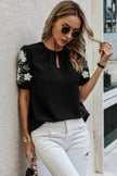 Floral Keyhole Neckline Loose Puff Sleeve Blouse  Style Ratio