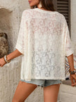 Floral Lace Sheer Round Neck Top  Style Ratio