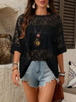 Floral Lace Sheer Round Neck Top  Style Ratio