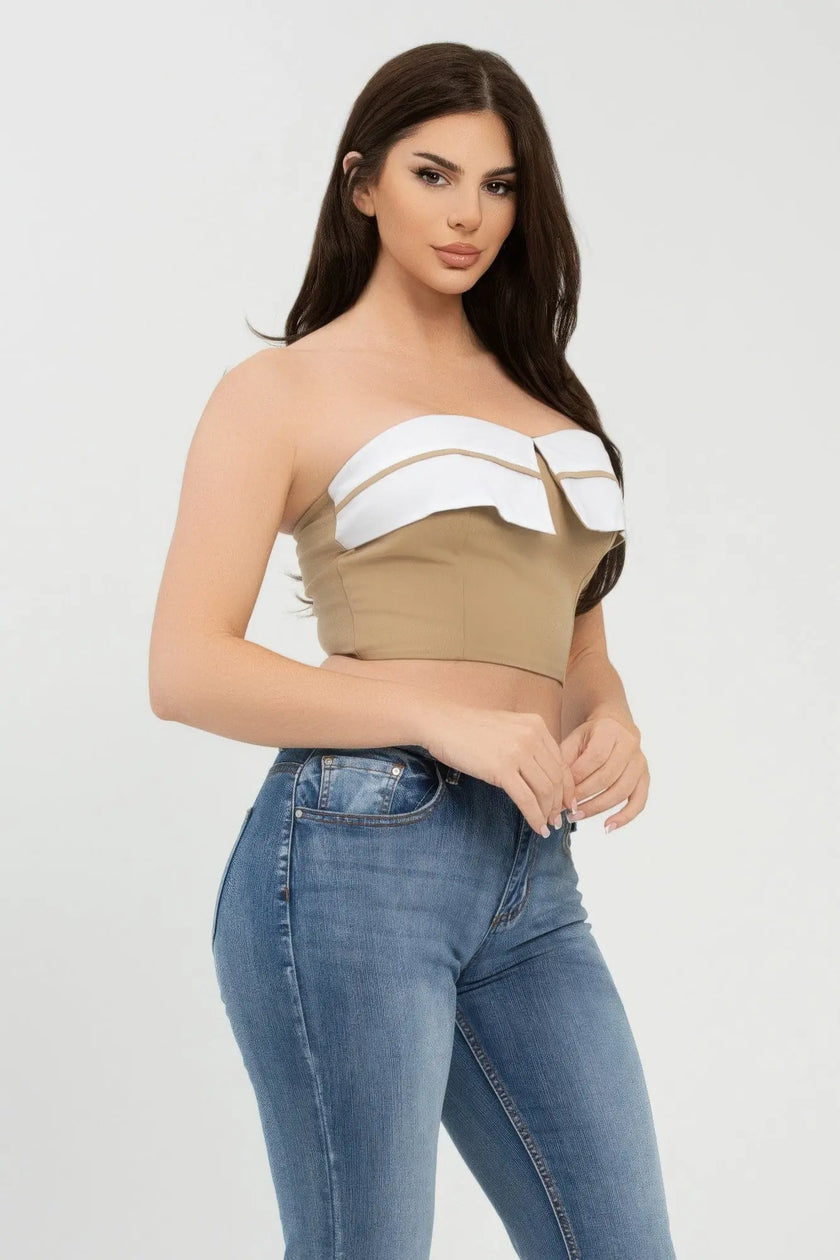 Front Fold-over Color Contrast Tube Top  Style Ratio