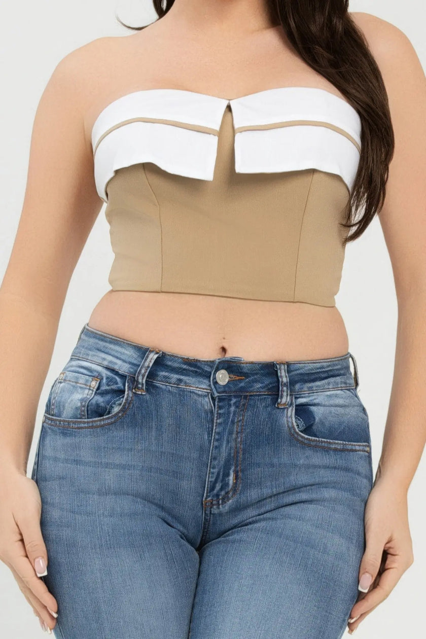 Front Fold-over Color Contrast Tube Top  Style Ratio