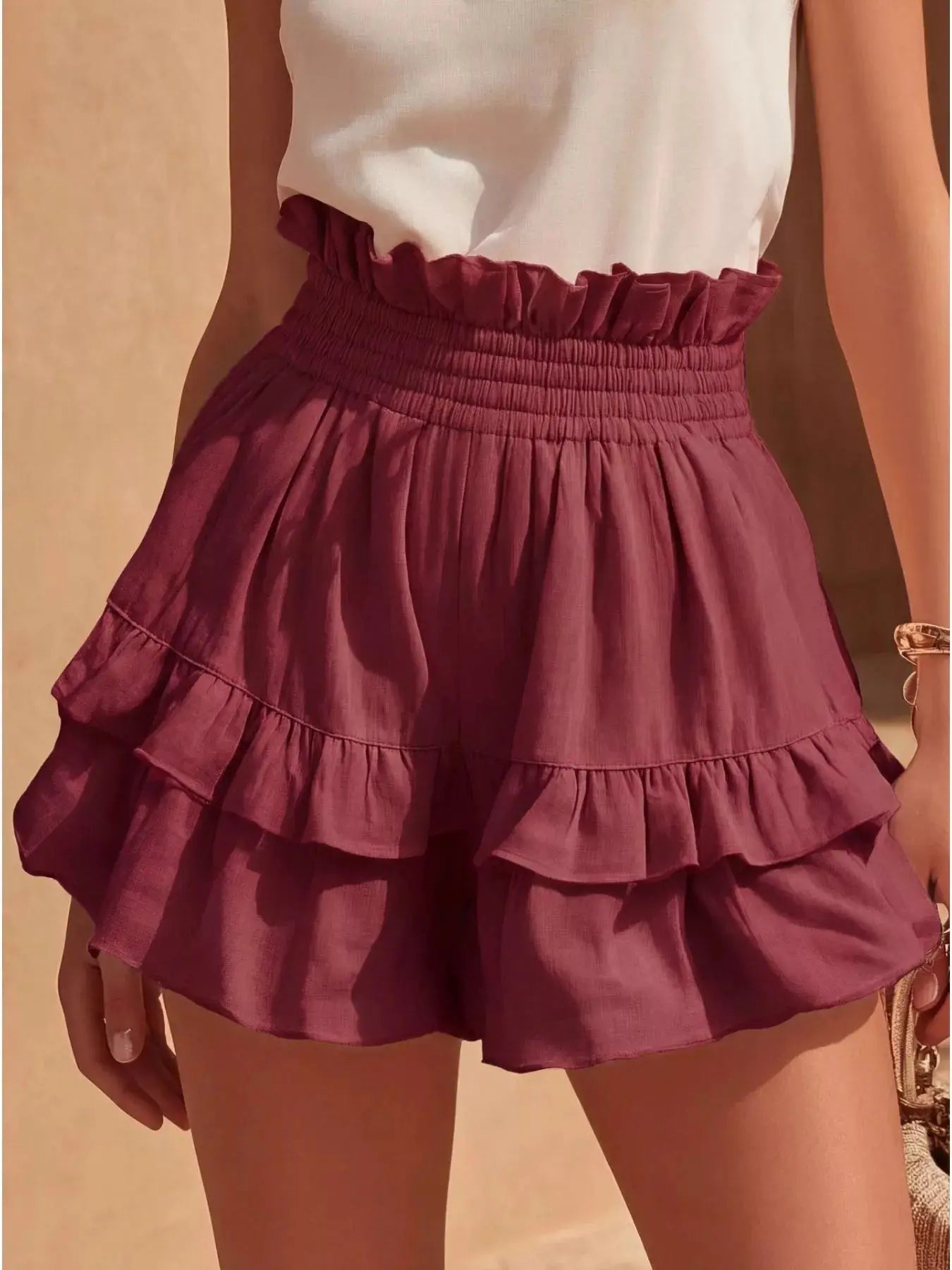 Full Size Ruffled High-Waisted Shorts Plus Size  Style Ratio