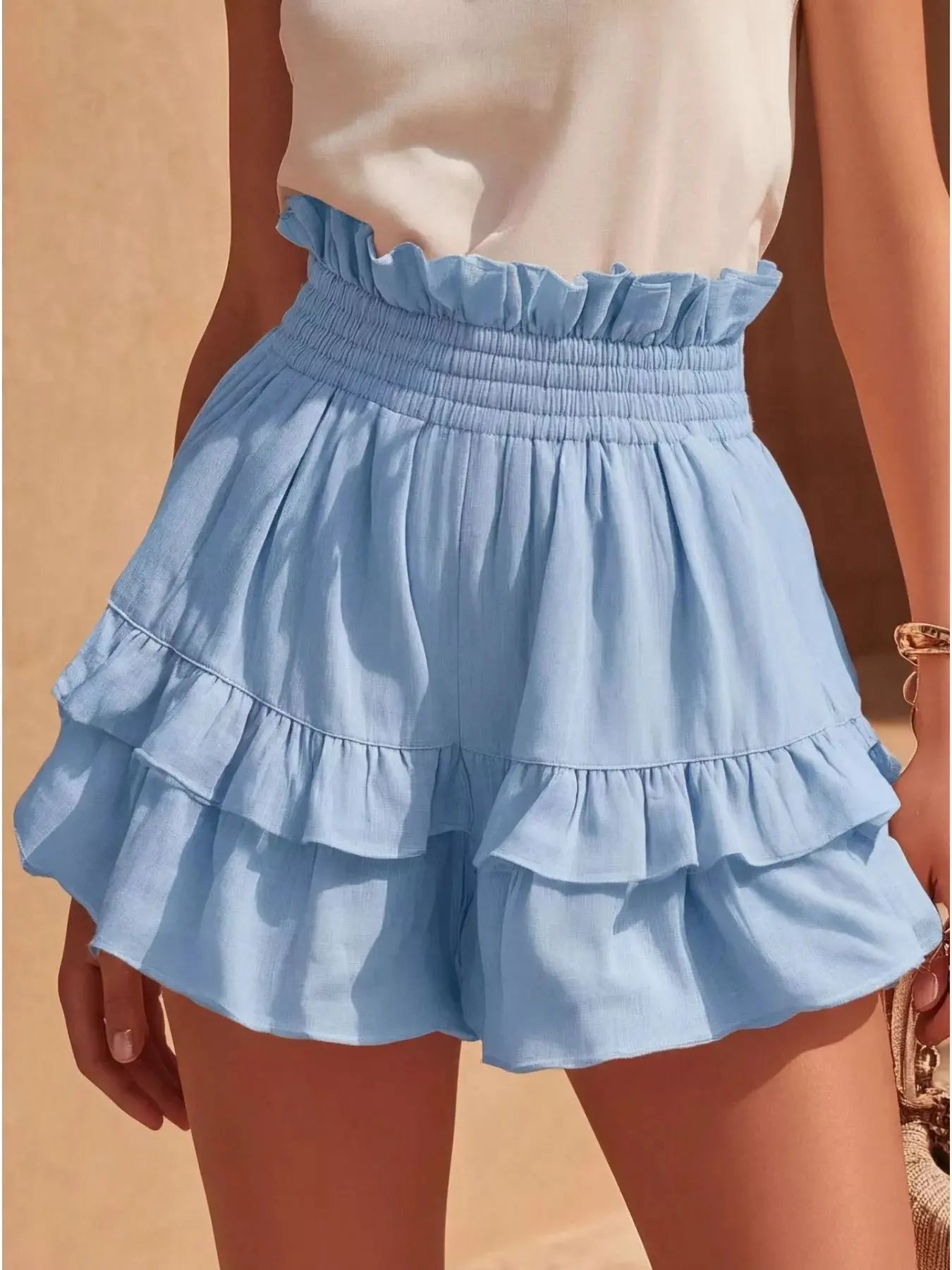 Full Size Ruffled High-Waisted Shorts Plus Size  Style Ratio