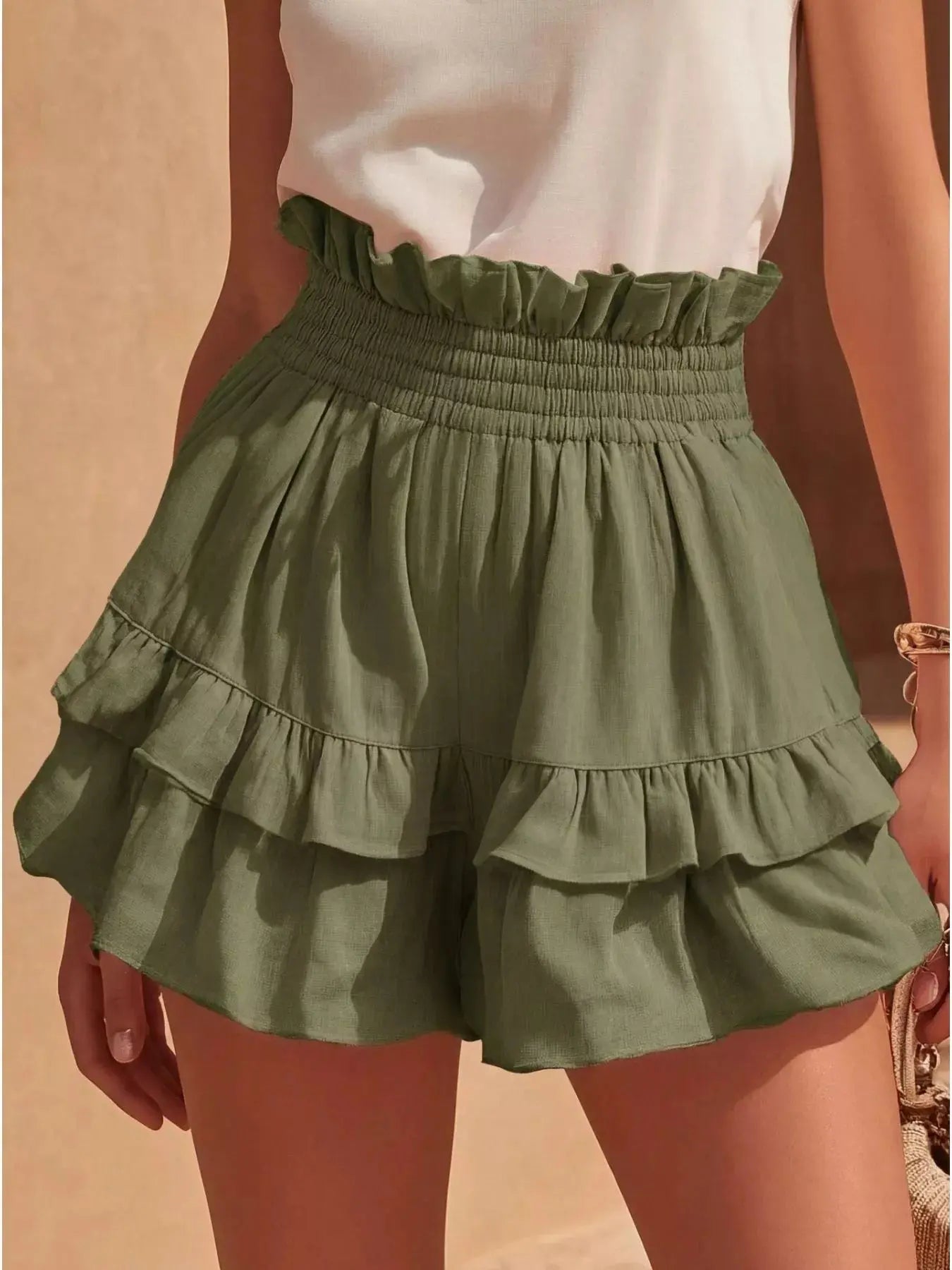 Full Size Ruffled High-Waisted Shorts Plus Size  Style Ratio