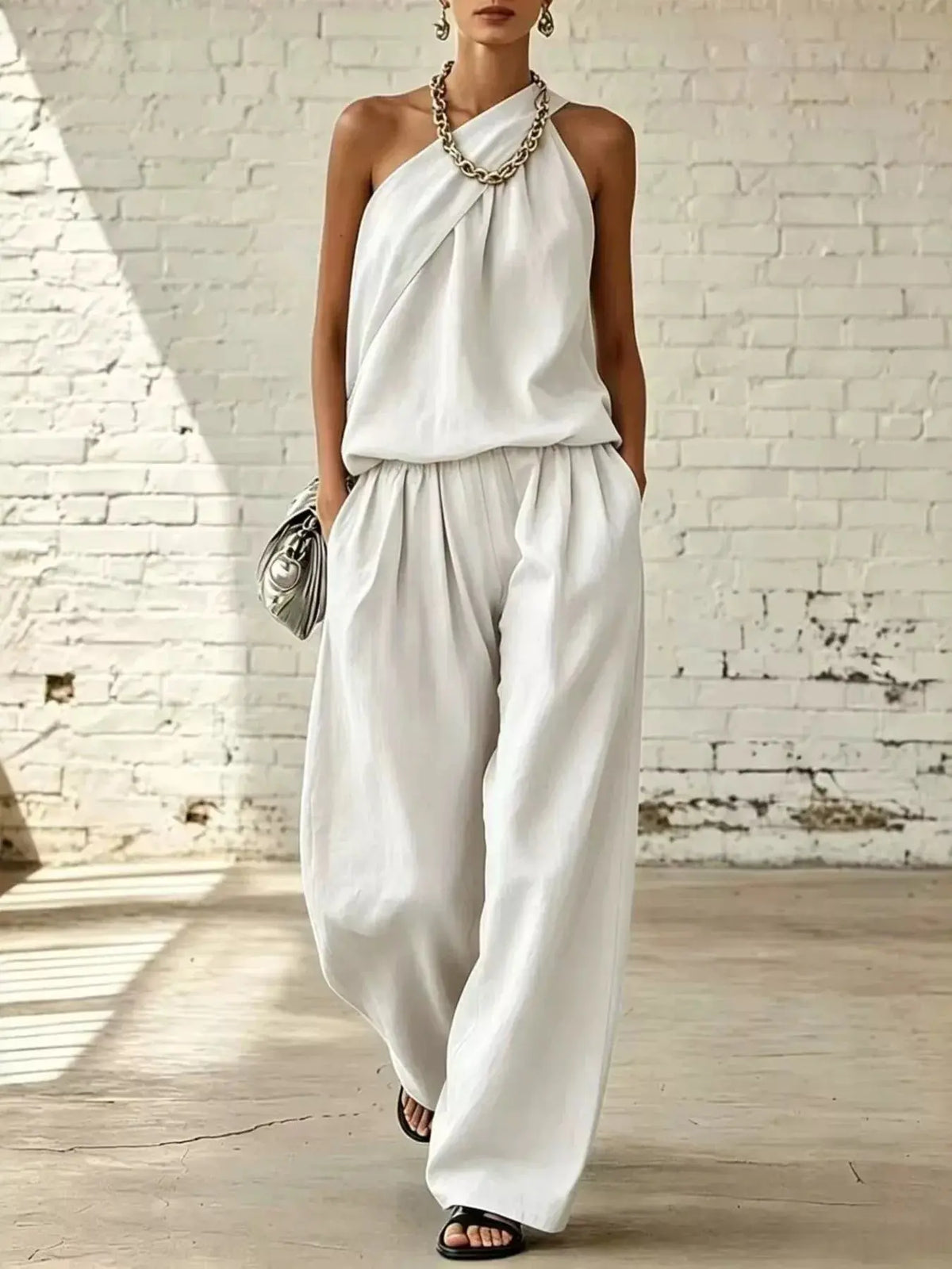 Full Size Sleeveless Top and Wide-Leg Pants Set Plus Size  Style Ratio