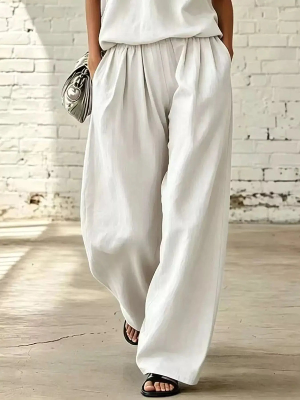 Full Size Sleeveless Top and Wide-Leg Pants Set Plus Size  Style Ratio
