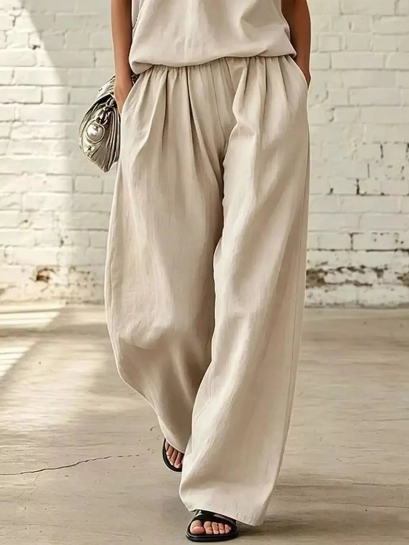 Full Size Sleeveless Top and Wide-Leg Pants Set Plus Size  Style Ratio