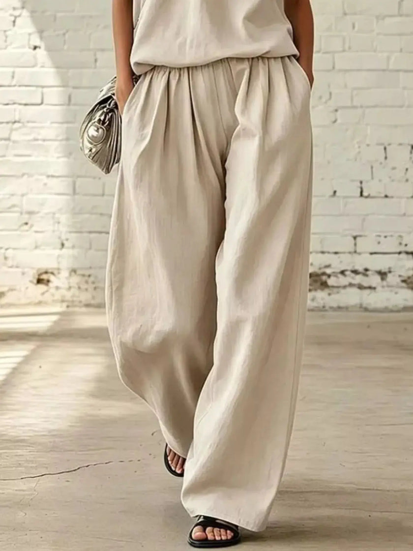 Full Size Sleeveless Top and Wide-Leg Pants Set Plus Size  Style Ratio