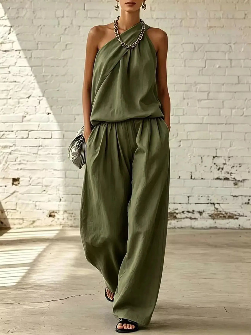 Full Size Sleeveless Top and Wide-Leg Pants Set Plus Size  Style Ratio