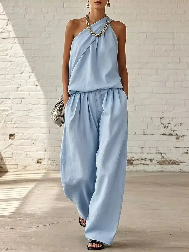 Full Size Sleeveless Top and Wide-Leg Pants Set Plus Size  Style Ratio